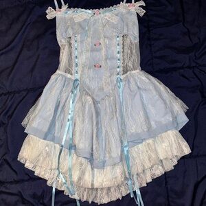 White & blue lace mini dress